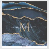 Agate Navy Blue Gold Nom personnalisé Sticker (Feuille)