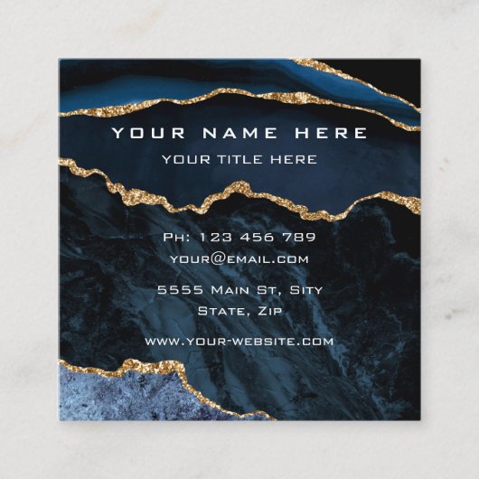 Agate Navy Blue Gold Visitekaartje met QR-code (Voorkant)