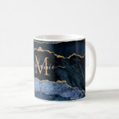Agate Navy Blue Gold Votre nom Lettre Mug Cadeau (Devant droit)