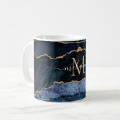 Agate Navy Blue Gold Votre nom Lettre Mug Cadeau (Devant gauche)
