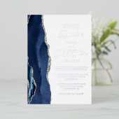 Agate Navy Blue Silver Modern Script Wedding Folie Uitnodiging (Staand Voorkant)