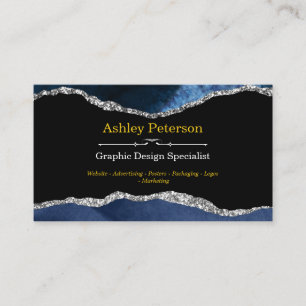Agate Navy en Silver Faux Glitter Visitekaartje