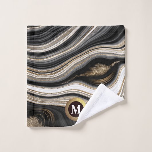 Agate noir blanc or monogramme Bain Serviette ense (Gant de toilette)