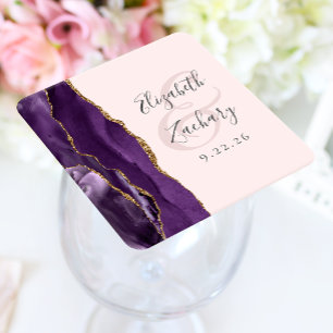 Agate Paars Goud Blush Roze Bruiloft Vierkante Kartonnen Onderzetter