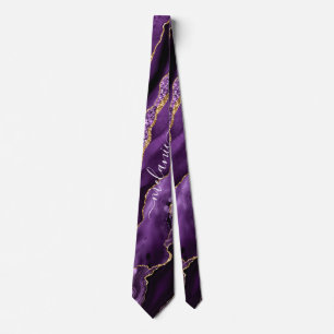 Agate Paars Violet Gold Glitter Name Stropdas