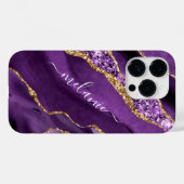 Agate Paarse Gold Glitter Jouw naam iPhone Case (Achterkant (horizontaal))