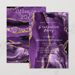 Agate Paarse Gold Marble Afstuderen Invitation Notitiekaartje