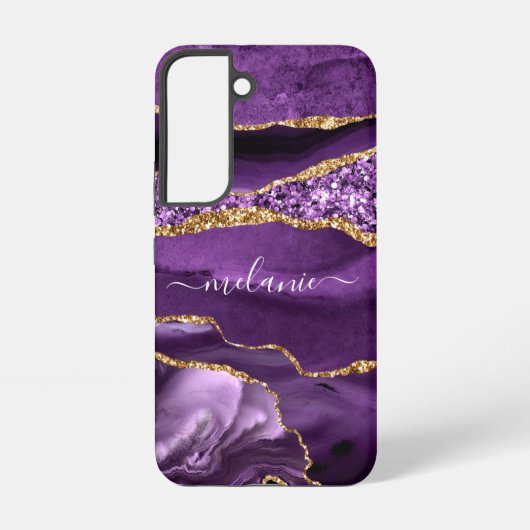 Agate Paarse Goud Sparkly Marble Custom Name Samsung Galaxy Hoesje (Achterkant)