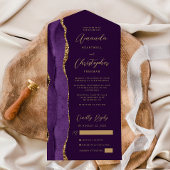 Agate Paarse gouden script pruim All In One Uitnodiging