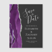 Agate Paarse Silver Dark Magnetic Save the Date (Voorkant)