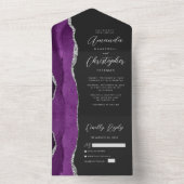 Agate Paarse Silver Dark Wedding All In One Uitnodiging (Binnen)