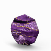Agate Paarse Violet Gold Glitter Geode Jouw naam Fotoblokken (Rechts)