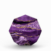 Agate Paarse Violet Gold Glitter Geode Jouw naam Fotoblokken (Voorkant)