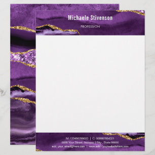 Agate Paarse Violet Gold Glitter Luxury Letterhead Briefhoofd