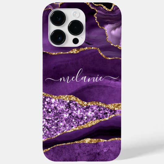 Agate Paarse Violet Gold Glitter Marble Jouw naam Case-Mate iPhone Case (Achterkant)