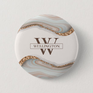 Agate Pierre Marbre Monogramme Nom Badge