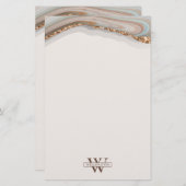 Agate Pierre Marbre Monogramme Nom Papier à lettre (Devant / Derrière)