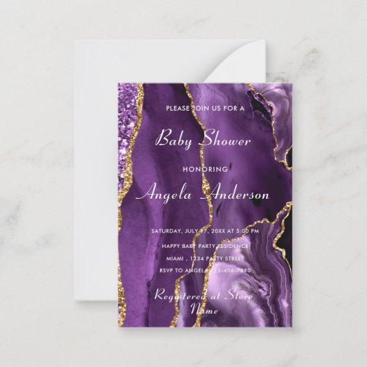 Agate Purple Gold Baby Girl Douche Invitation (Devant)