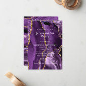 Agate Purple Gold Marble Invitation de graduation (Devant/Arrière en situation)