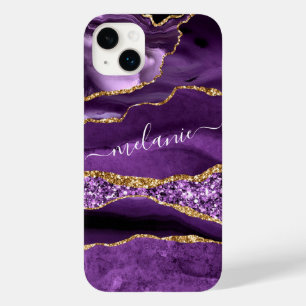 Agate Purple Gold Marble Nom personnalisé coque ip