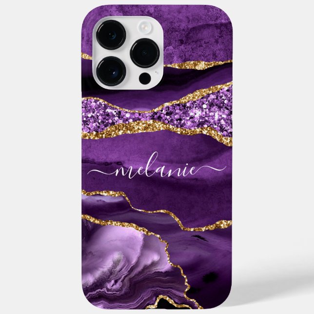 Agate Purple Gold Marble Nom personnalisé coque ip (Back)