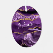 Agate Purple Gold Nom personnalisé Ornement de Noë (Avant gauche)