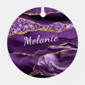 Agate Purple Gold Nom personnalisé Ornement de Noë (Verso)