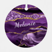 Agate Purple Gold Nom personnalisé Ornement de Noë (Recto)