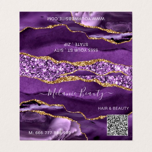 Agate Purple Gold QR Code Carte de visite (Extérieur déplié)