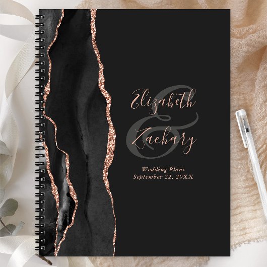 Agate Script Black Rose Gold Dark Mariage Plans