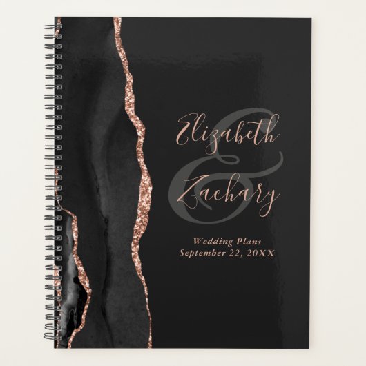 Agate Script Black Rose Gold Dark Mariage Plans (Devant)