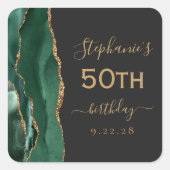 Agate Script Emerald Green Gold Dark 50e verjaarda Vierkante Sticker (Voorkant)