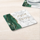 Agate Script Emerald Green Gold Marble Wedding Vierkante Kartonnen Onderzetter (Schuin)