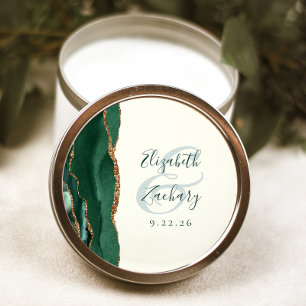 Agate Script Smaragdgroen Goud Ivoor Trouw Ronde Sticker