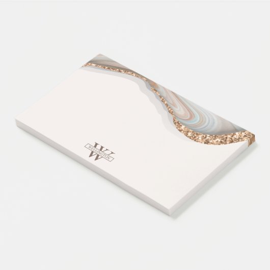 Agate Stone Marbre Monogramme Nom Post-it Notes (Incliné)
