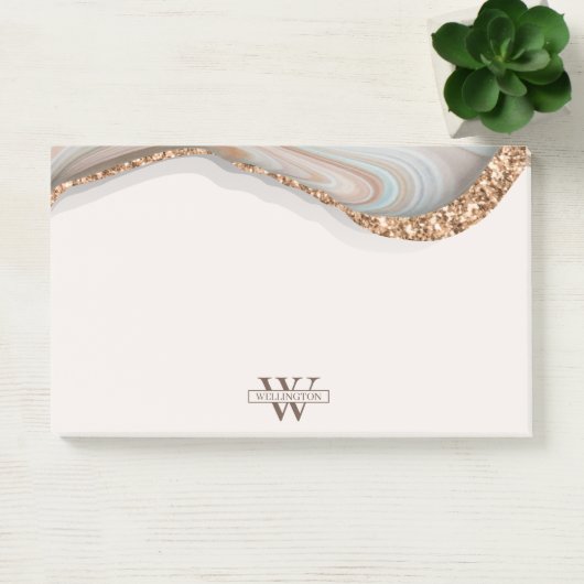 Agate Stone Marbre Monogramme Nom Post-it Notes (Bureau)