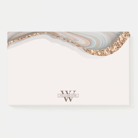 Agate Stone Marbre Monogramme Nom Post-it Notes (Devant)