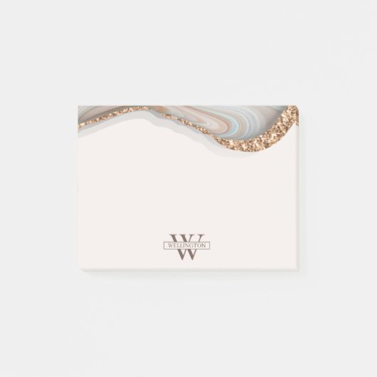 Agate Stone Marbre Monogramme Nom Post-it Notes (Devant)