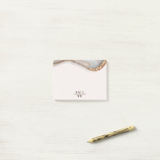Agate Stone Marbre Monogramme Nom Post-it Notes (Sur un bureau)