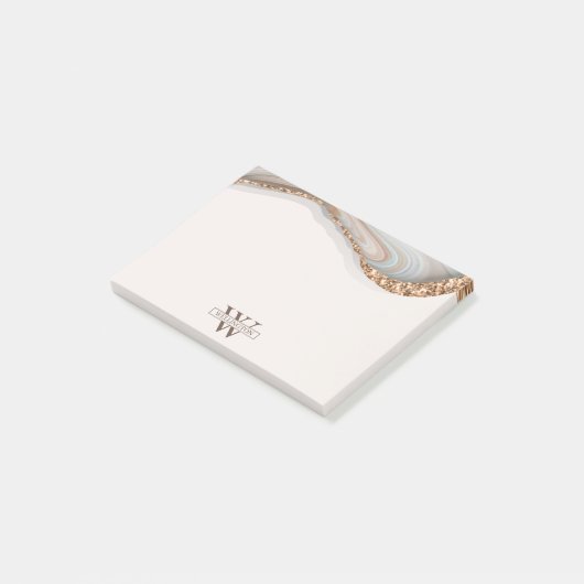 Agate Stone Marbre Monogramme Nom Post-it Notes (Incliné)