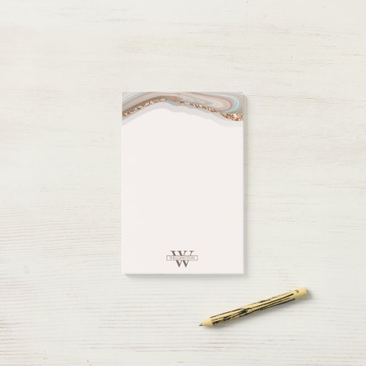 Agate Stone Marbre Monogramme Nom Post-it Notes (Sur un bureau)