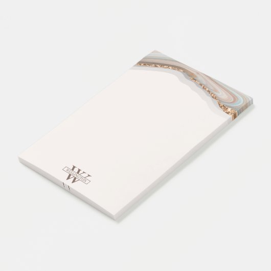 Agate Stone Marbre Monogramme Nom Post-it Notes (Incliné)
