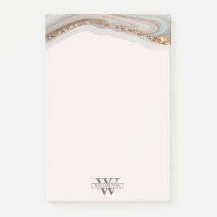 Agate Stone Marbre Monogramme Nom Post-it Notes