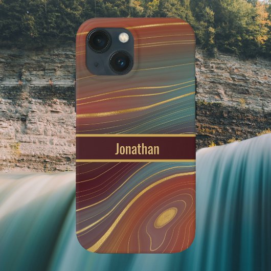Agate Strata Kijk - Burgundy Rust en Dusty Aqua Case-Mate iPhone Case