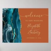 Agate Teal Goud Verbrand Oranje Trouw Welkom Poster (Voorkant)