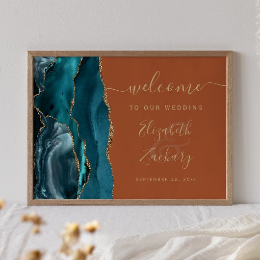 Agate Teal Goud Verbrand Oranje Trouw Welkom Poster