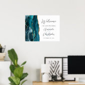 Agate Teal Gouden Script Trouw Welkom Poster (Thuiskantoor)