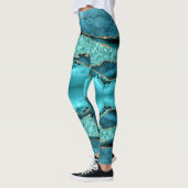 Agate Turquoise Blue Gold Aqua Turquoise Leggings (Gauche)