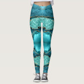 Agate Turquoise Blue Gold Aqua Turquoise Leggings (Devant)