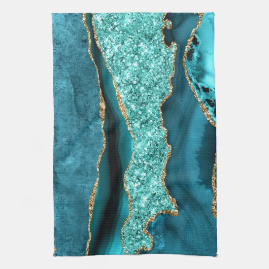 Agate Turquoise Blue Gold Aqua Turquoise Serviette (Vertical)
